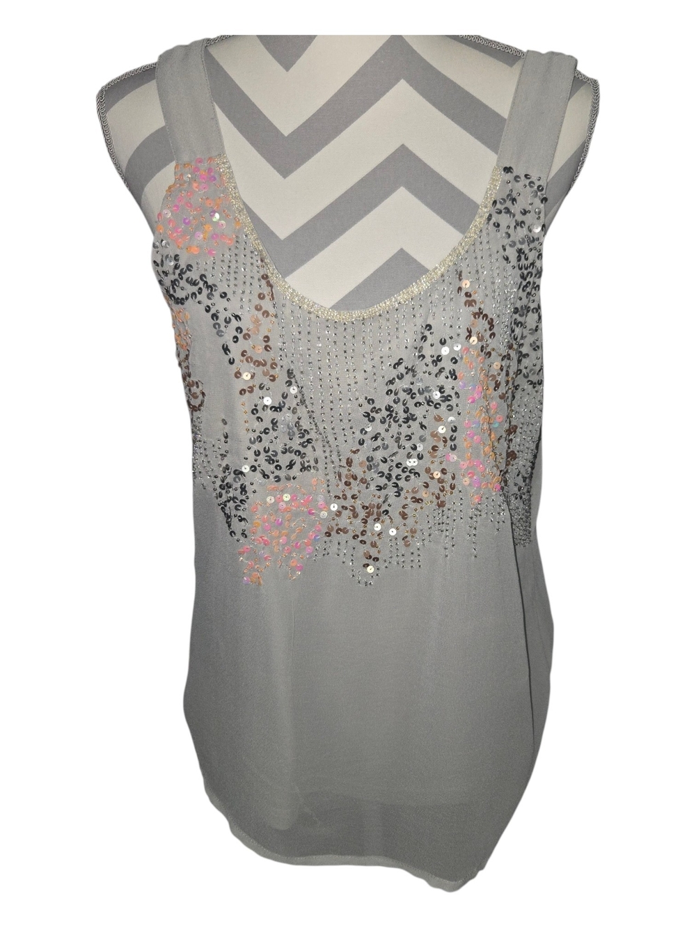 BKE Gray Sequin-Embellished Sleeveless Tank